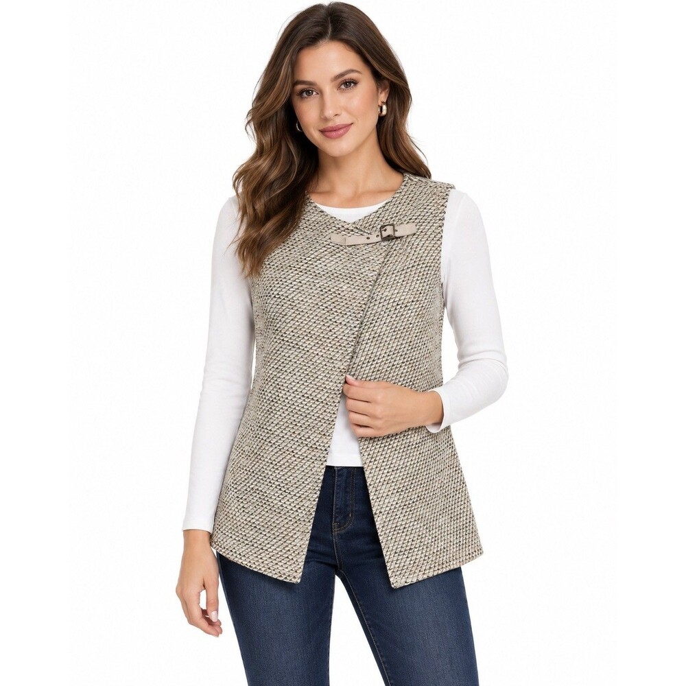 Womens Small Brown Herringbone Tweed Vest Buckle Front Academia Waistcoat Preppy